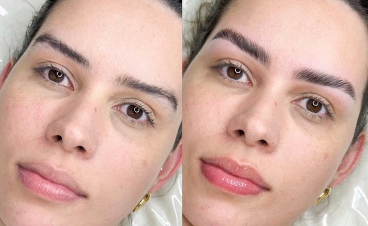 Antes e depois do design de sobrancelhas com brow lamination